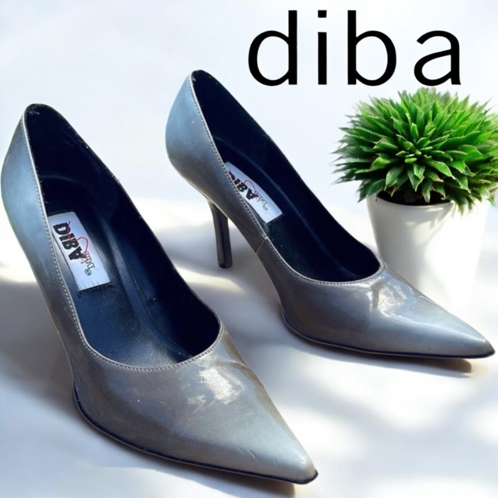 Diba Gray Ombré Gradient Patent Leather Slip On Pointed Toe Pumps Heels